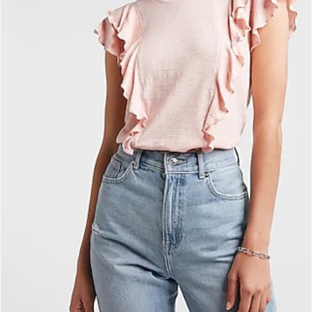 Express Textured Double Ruffle Top Pale Pink XL